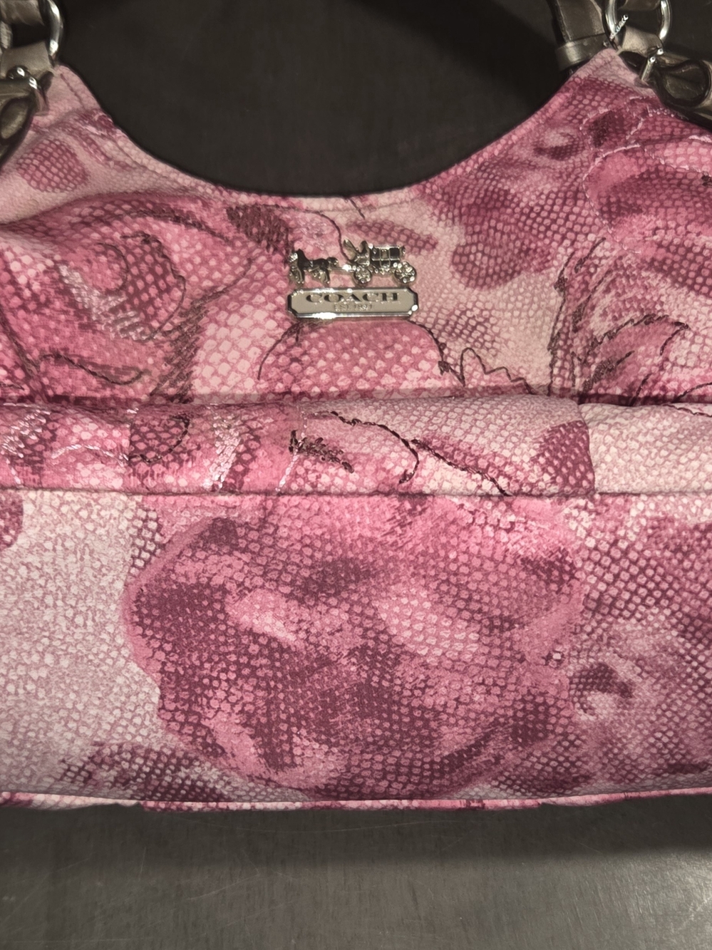 Rare 2012 Coach Madison Maggie Pink Floral Snake Embossed Hobo Bag 19642 - Picture 4 of 11